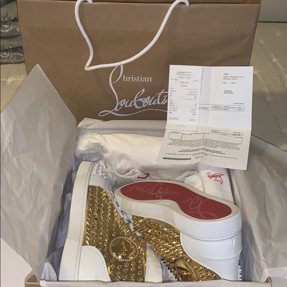 Christian Louboutin-Flat Calf/Spikes (Latte/Gold)